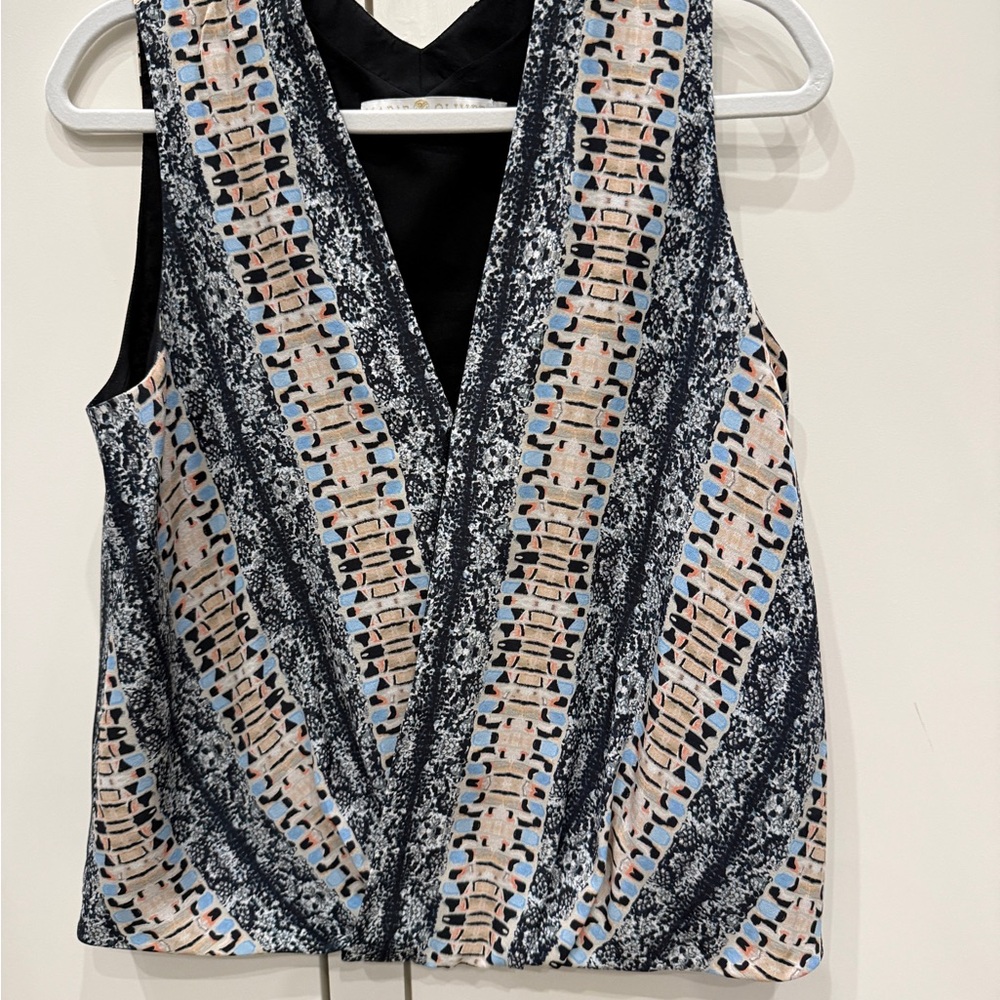 Marie Oliver Geometric Sleeveless Blouse - Black, Cream, Blue